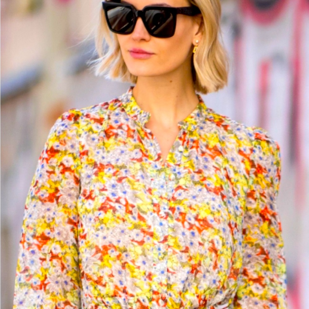 Paris Atelier & Other Stories Floral Long Sleeve Dress knee length sz 2 flutter